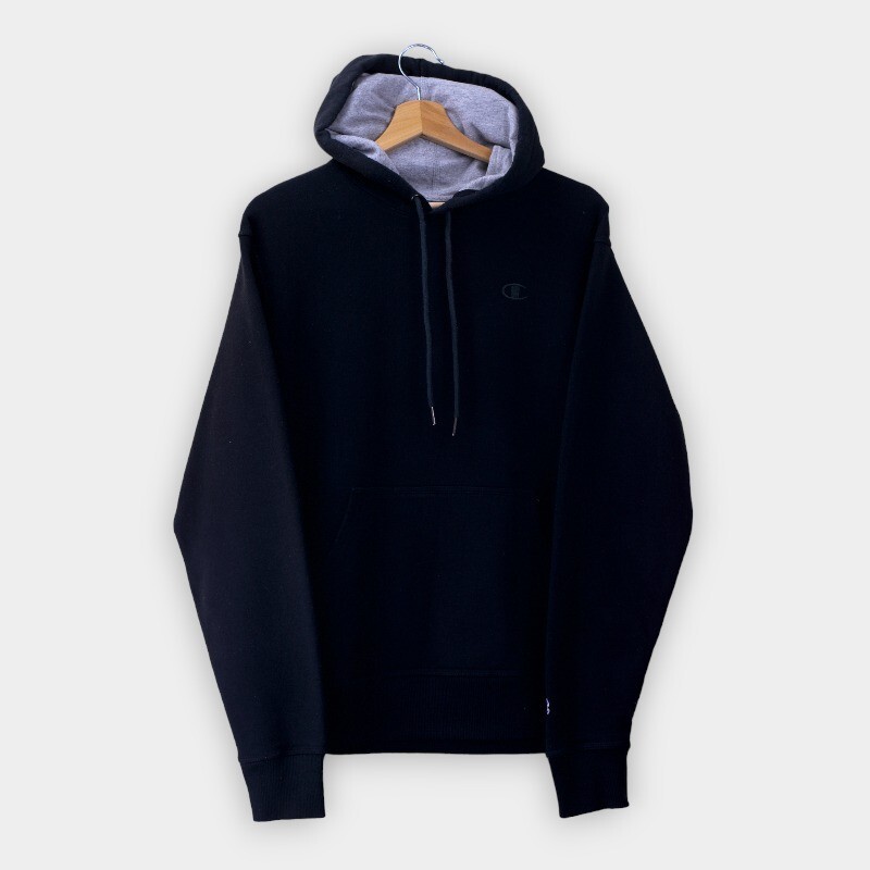 Champion Hoodie Vintage Black Spell Out Mens S Small USA Embroidered Y2K