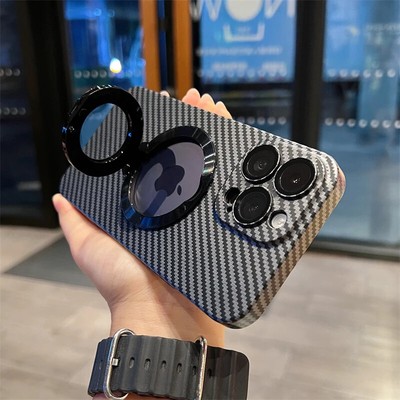 Carbon Fiber Texture Magnetic Ring Holder Phone Case For iPhone 14 Pro Max 12 13
