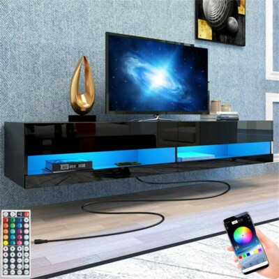71'' Floating High Gloss LED TV Stand, Wall Mounted Media Co