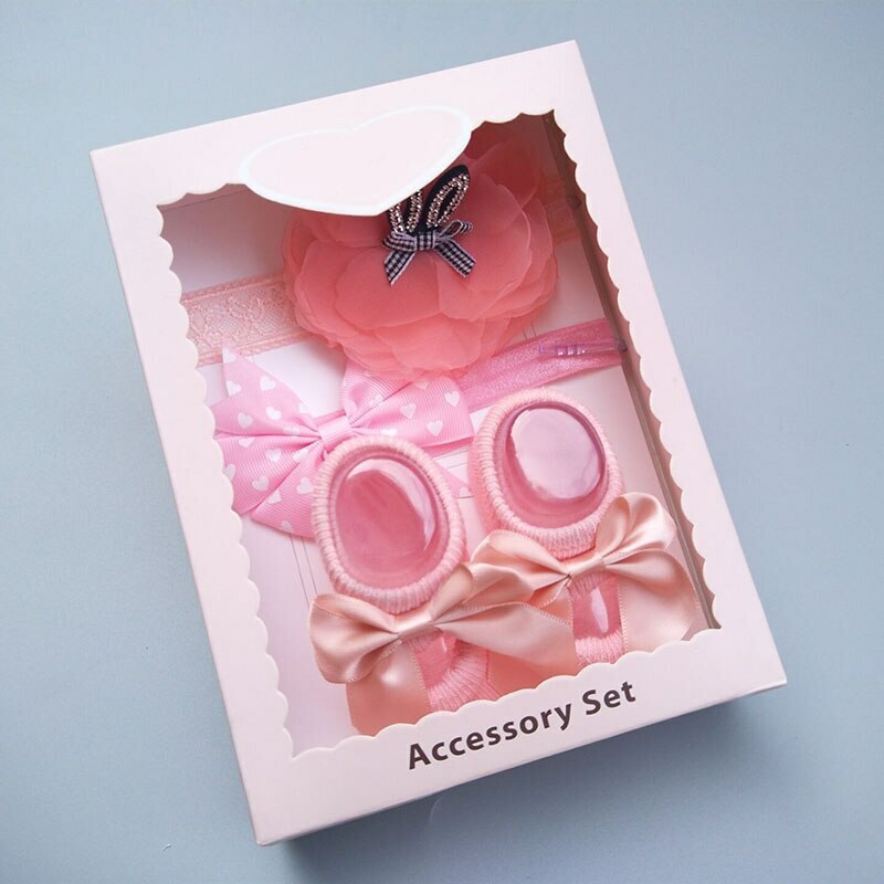 Newborn Baby Headband Socks Set Cute Flower Pearls Bows Princess Girls Hair Band