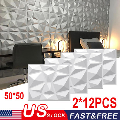 24PCS 3D Wall Panels PVC Plastic 50cm Ceiling Decor Wallpaper Tiles Cladding
