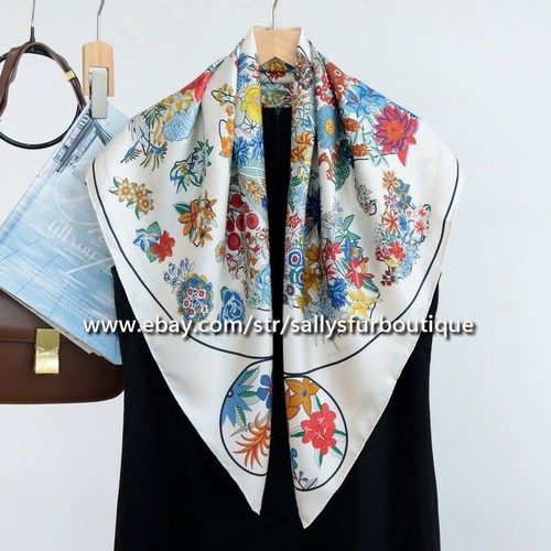Sallys 14 Momme Twill Silk Wrap Scarf Vintage Florals Print