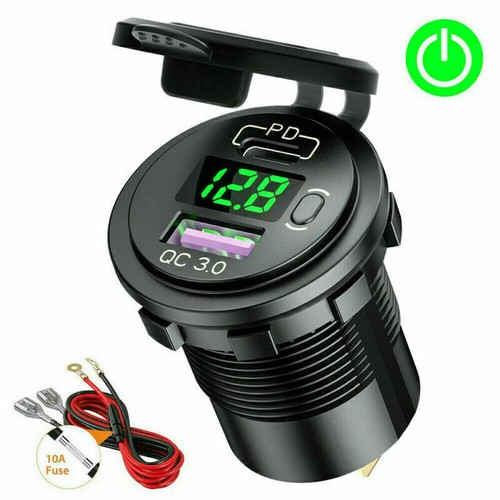 Car Vehicle Boat 12V USB PD Fast Charger Socket Cig Lighter Power Outlet Panel