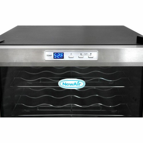 27 Bottle Stainless Steel Wine Cooler, Compact Blue LED Fridge Chiller w/ Lock