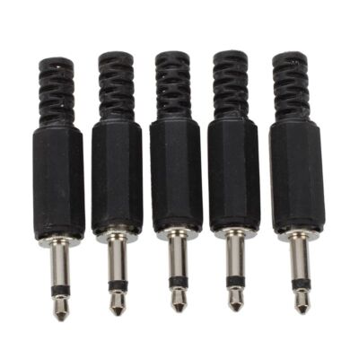 5 x Black Plastic 3.5mm Male Mono Plug Jack Audio Adapter Connector W3P28493