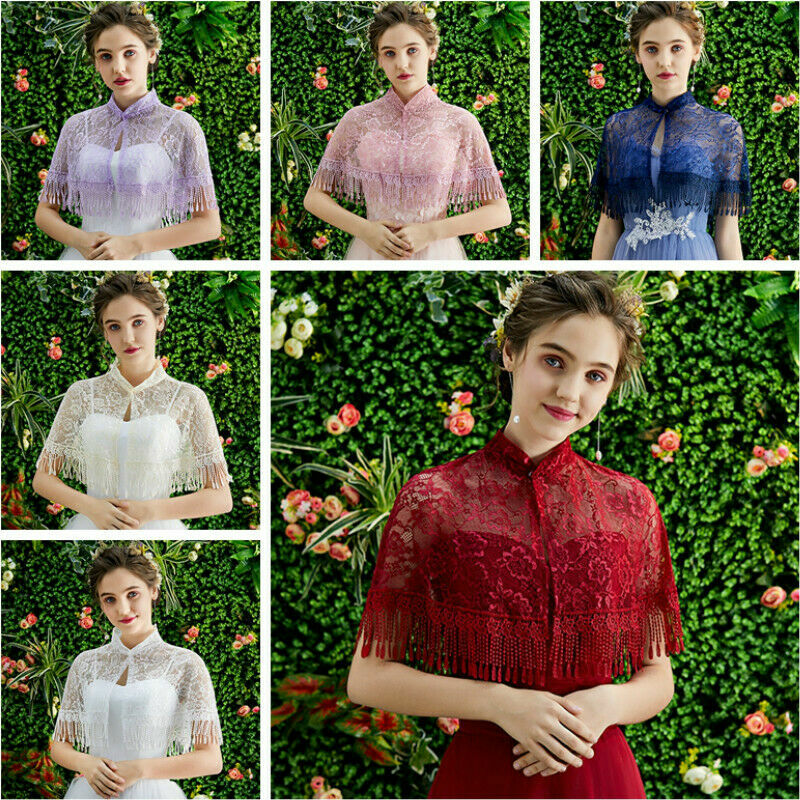 Floral Lace Shrug Bolero Bridal Wedding Fringe Wrap Shawl Cape Tops Elegant New
