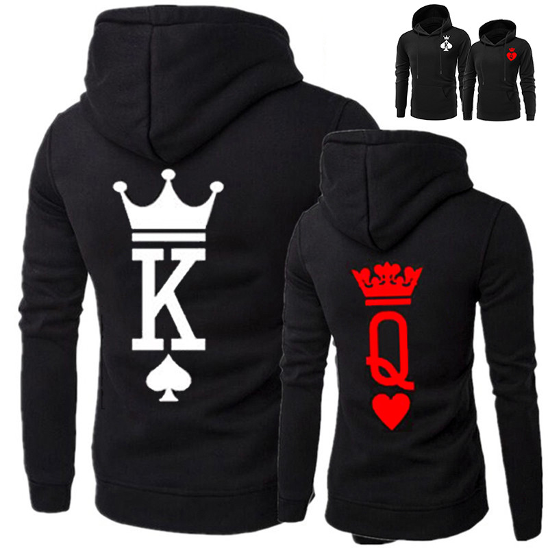 King Queen Hoodie Sweatshirts Couple Crown Lover Matching Jumper