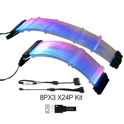 PC Case PSU Extension RGB Cable, ATX 24Pin + PCI-E GPU 8PinX2, Line ARGB Streame