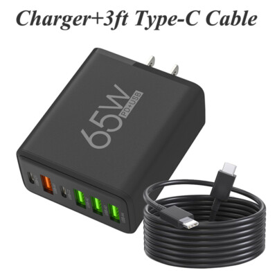 65W USB-C PD Fast Wall Charger Type C Cable For Samsung A13 A53 A14 A54 A15 A55