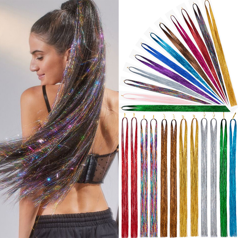 120Pcs Holographic Sparkle Hair Tinsel Glitter Extensions Highlight Party Bling