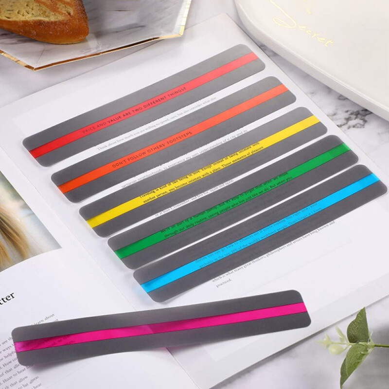 6PCS Reading Highlight Guide Strips Text Book Overlays Markers BookmarksU-ls