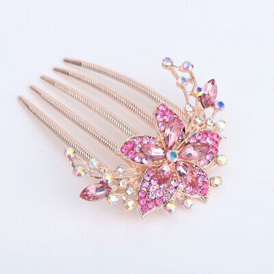 Crystal Rhinestones Flower Hairpin Insert Hair Comb Clip Bridal Wedding Headwear