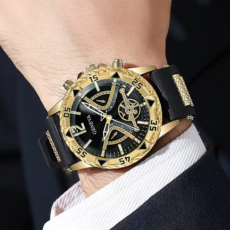Stylish Men's Quartz Watch Silicone Strap Classic Sports Watch Gift Black New