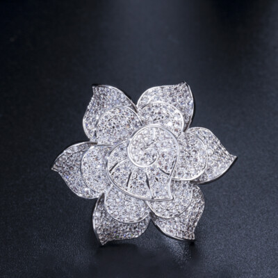 Chic Mirco Pave Cubic Zircon CZ Flower Evening Wedding Finger Ring Jewelry Gift