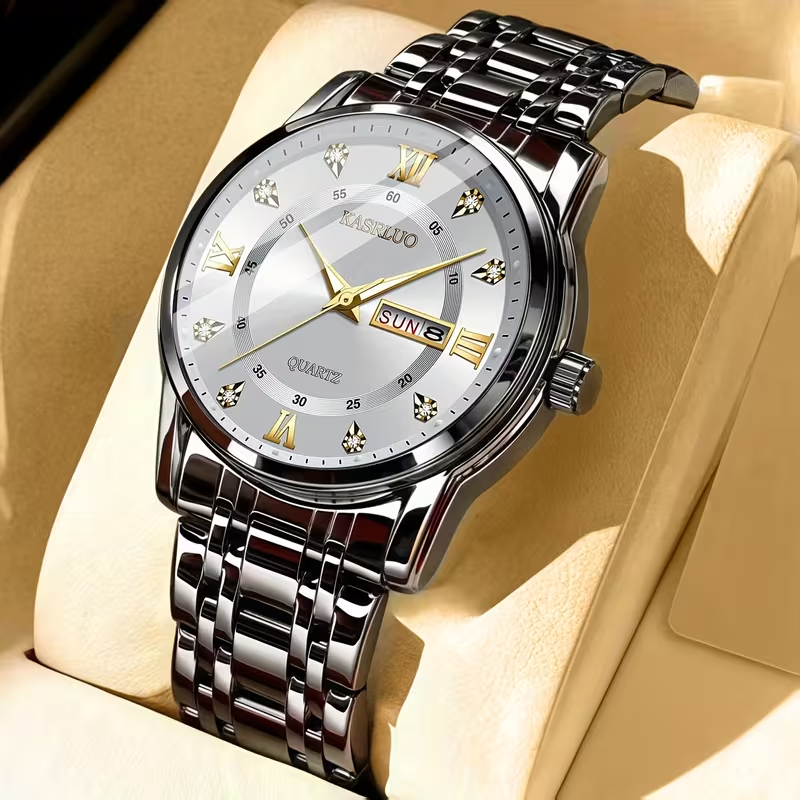 Roman Numerals Face Quartz Watch with Stainless Steel Strap