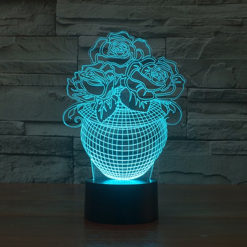 Flower Vase Rose 3d Light Led 7 Color Desk Touch Night Light Lamp