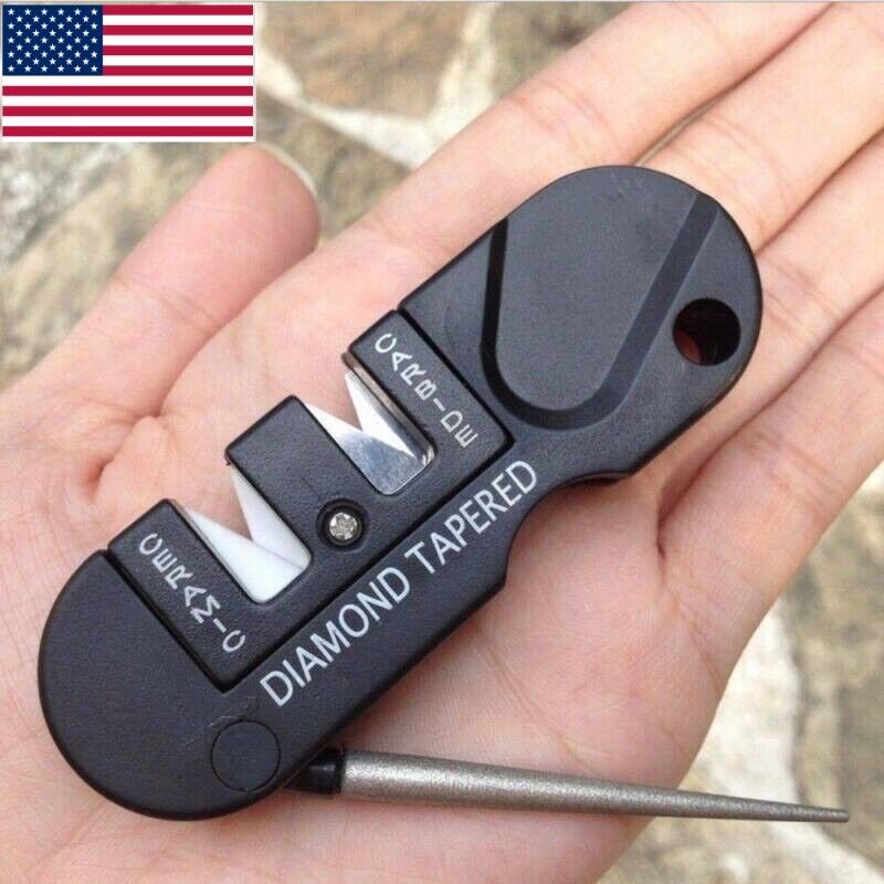 Outdoor Pocket EDC Folding Knife&Sharpener Ceramic Carbide Diamond Tapered Tool