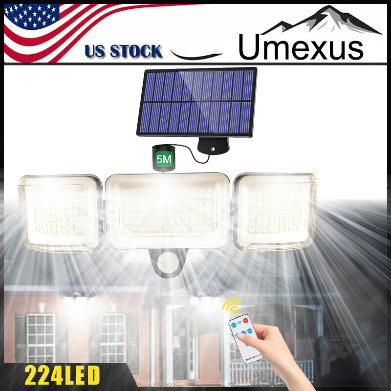 Solar Panel Security Light Outdoor 3 head 6500K 5000LM LED Motion Sensor IP65