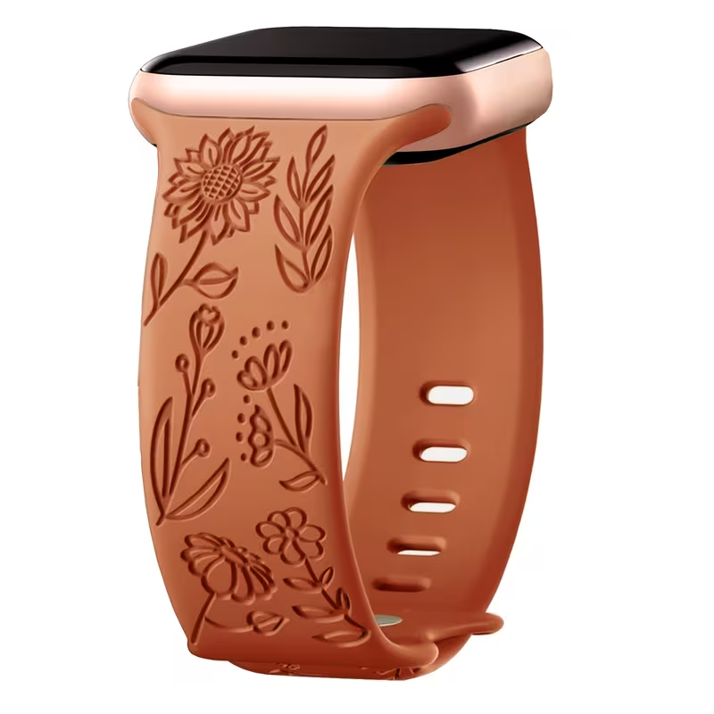 Flower-Etched Bands Suitable for Various apple Watch Sizes Soft Silicone Straps