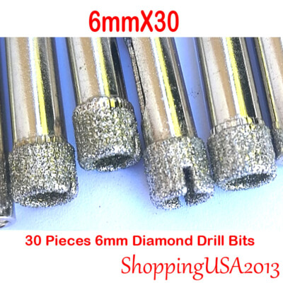 30 Pcs 6mm Diamond Drill Bits Hole Saw Cutter Glass Granite Marble Ceramic Tile