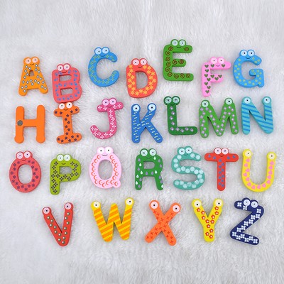 26pcsset Kids Educational Toy Wood Letters AZ Alphabet Learning Fridge Magnet