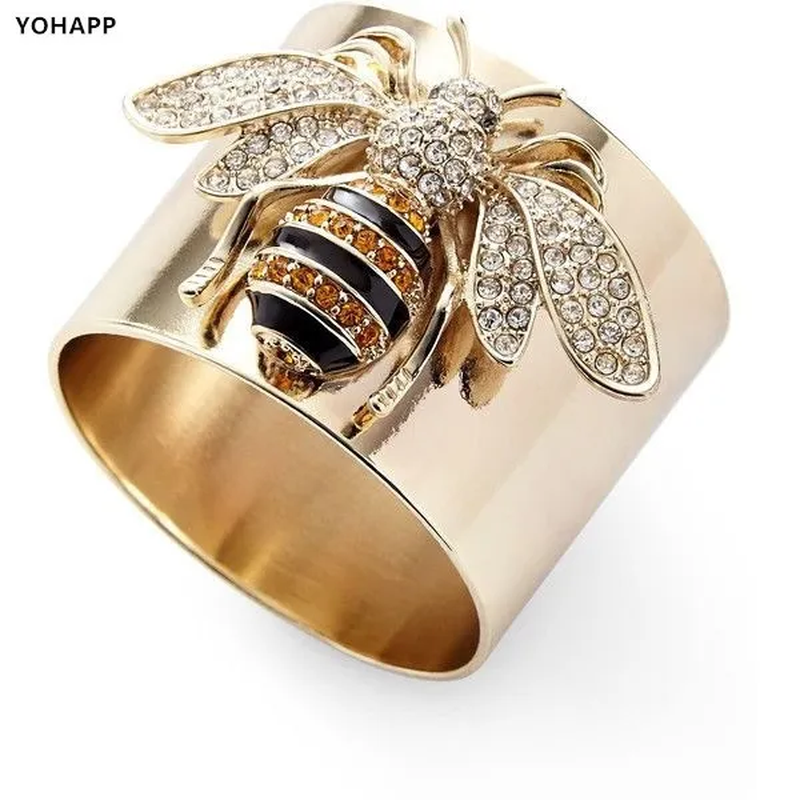 YOHAPP Unique Steam Punk Jewelry Gold Plated Diamond Bee Ring Bee Jewelry Wide Band Ring for Women Anniversary Gift