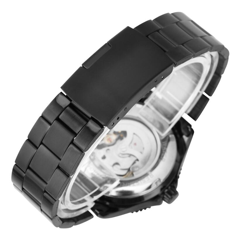 Luxury Winner Men's Business Automatic Mechanical Wristwatch Black Steel Band