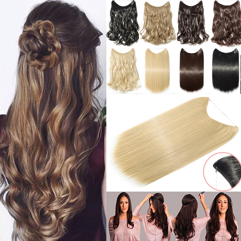 Invisible Wire in Hair Extensions Silky Straight Real Natural Hair No