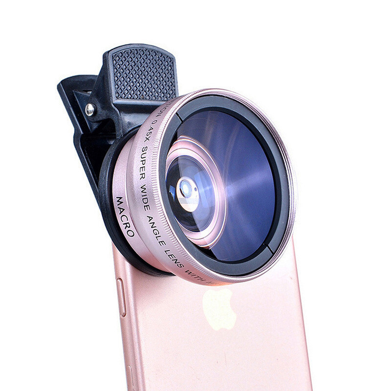 Cell Phone Camera Lens 2 in 1 Clip-on Lens Kit 37mm 0.45X 49UV Super Wide M