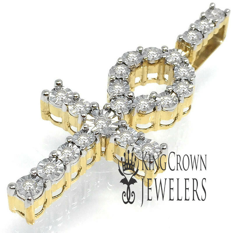 Pre-owned Us Diamond King Real Genuine Diamonds Ankh Cross Charm 10k Yellow Gold Finish Unisex Pendant 2''