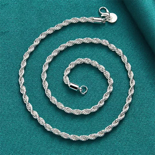 925 Sterling Silver 4mm Twisted Rope Chain Necklace Women Men Fashion Jewelry