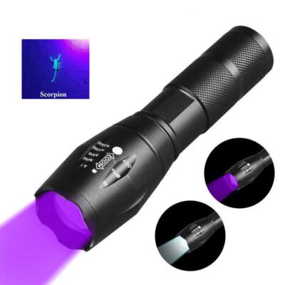 UV Flashlight LED Torch Zoomable Ultra Violet Black White Dual Light Detector