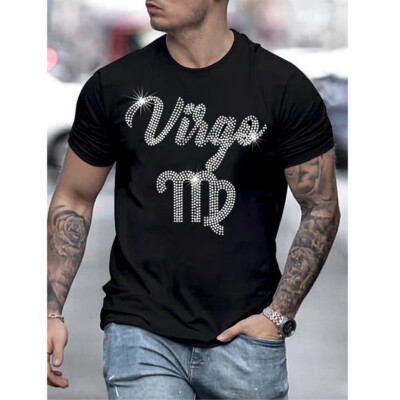 New Fashion Zodiac Rhinestones Summer Short Sleeve Luxury Men Women T-Shirt