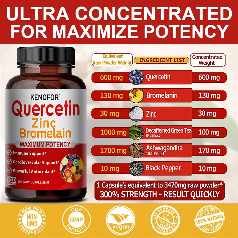 Kenofor Quercetin with Bromelain and Zinc Capules -Energy Boost & Immune Support