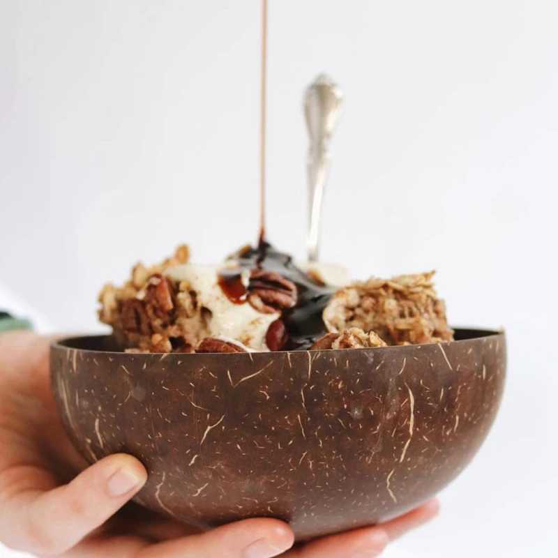 Natural Coconut Bowl 12-15Cm Handmade Wooden Tableware Wood Spoon Dessert Fruit