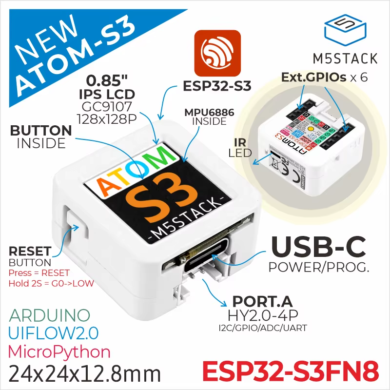 Official ATOMS3 Dev Kit w/ 0.85-inch Screen