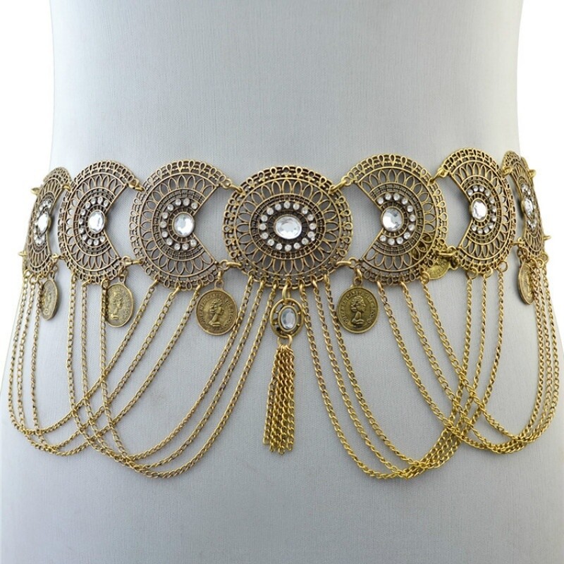 Women Coin Tassel Waist Chain Belly Dance Body Chain Bikini Jewelry Bohemian