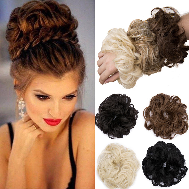 Real Natural Curly Messy Bun Scrunchie Fake Hair Extensions
