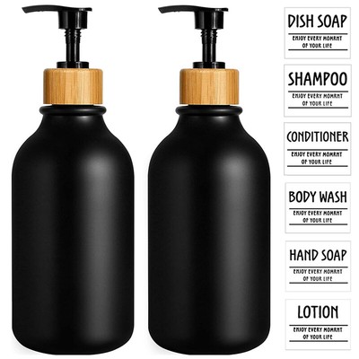 500ml 2PCS Refillable Soap Dispensers Shampoo Empty Pump Bottles with 6 Labels