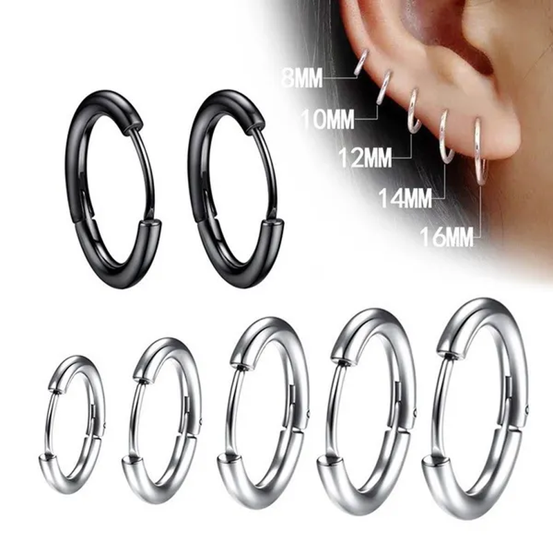 1 Pair Women/Men Stainless Steel Gold Silver Color Small Hoops Earring Piercing Ear Cartilage Tragus Simple Thin Circle Anti-Allergic Ear Buckle Earring
