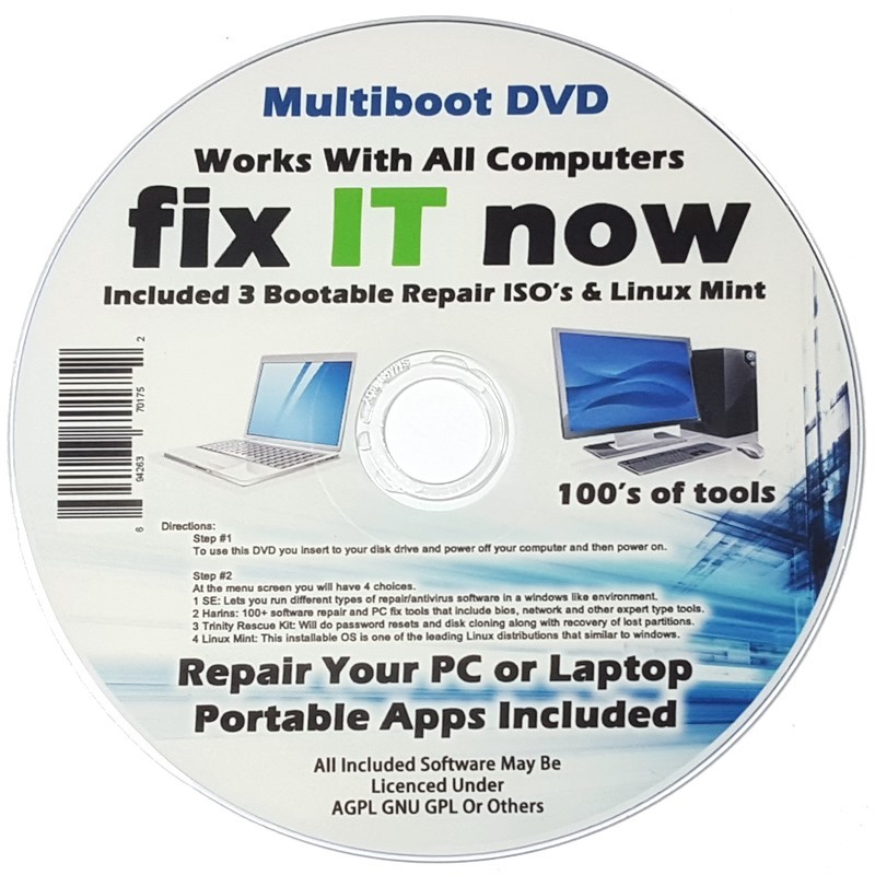 PC FIXIT BOOT DISC CD DISK FOR WINDOWS/LINUX DELL ACER SAMSUNG COMPAQ HP IBM