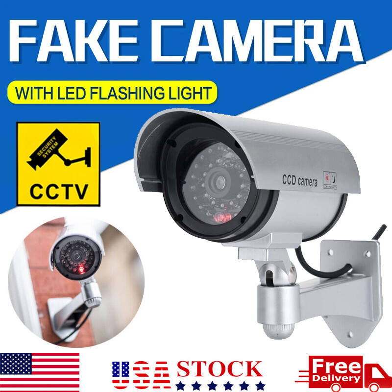 Dummy Security Camera Fake CCTV Surveillance Cam Decoy w/ Flashing Red LED Light