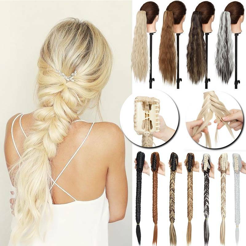 Long Thick Plaits Ponytail 21 Fishtail Pony Tail Claw Clip On