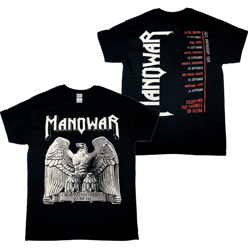 Manowar Battle Hymns Crushing 2023 Tour T Shirt Black Fullsize S