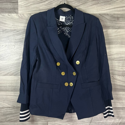 Cabi 5150 Grand Slam Blazer Jacket Womens 12 Blue Stripe Button Pockets Nautical