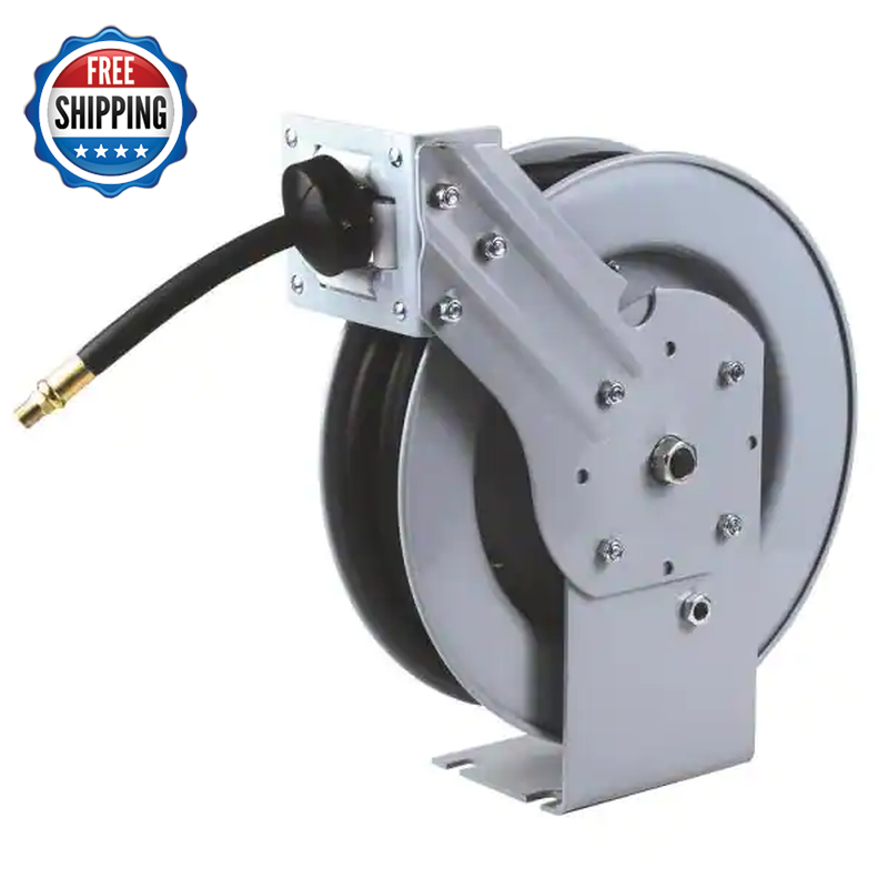 25 Ft. Industrial Grade Retractable Air Hose Reel with Rubber Air Hose