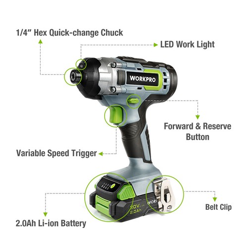 WORKPRO 20V Cordless Drill Combo Kit Drill Driver Impact Driver Battery Charger