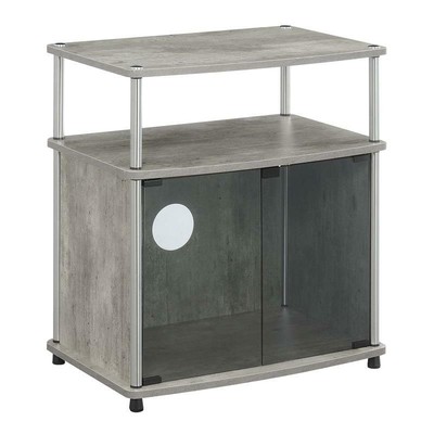 With Black Glass Storage Cabinet And Shelf In Gray Wood