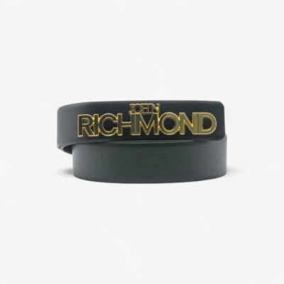 Женский ремень John Richmond Black из натуральной кожи с логотипом JR-C106W цвета Сталь и золото