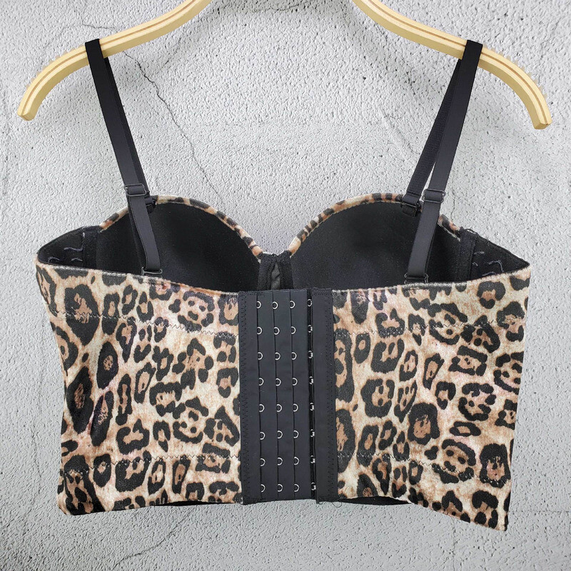 Canotta Donna Bustino Reggiseno Bralette Corsetto Corto Top Leopardo Spaghetti